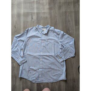 L.L. Bean Mens Blue & White Striped Button-Down Shirt XL 100% Cotton